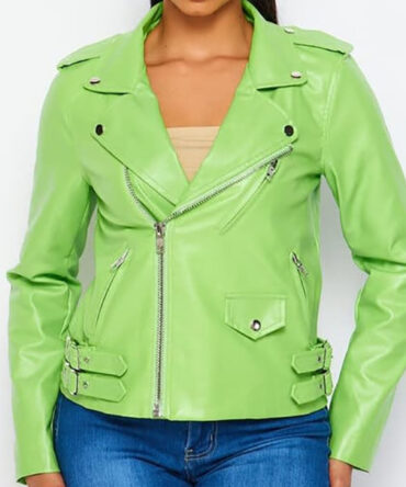 Faux Leather Bikers lime green leather jacket