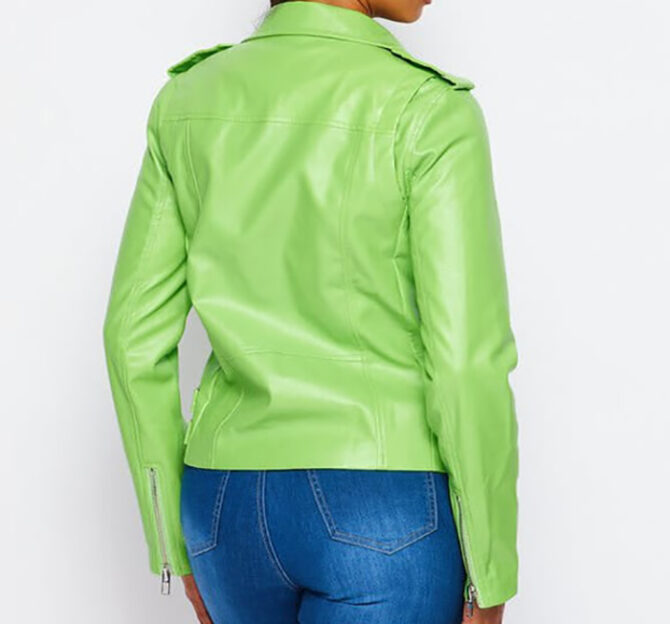 Faux Leather Bikers lime green leather jacket