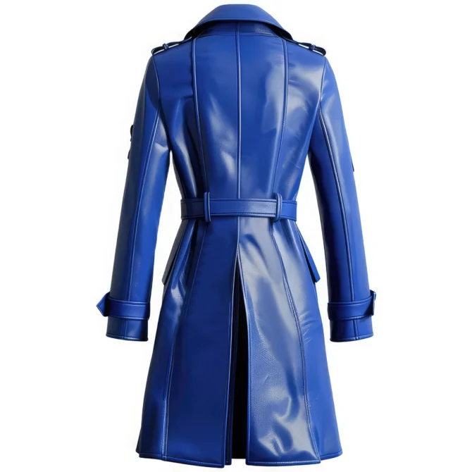 Royal Blue Classic Belted The Fated Coat Of Blue Leather