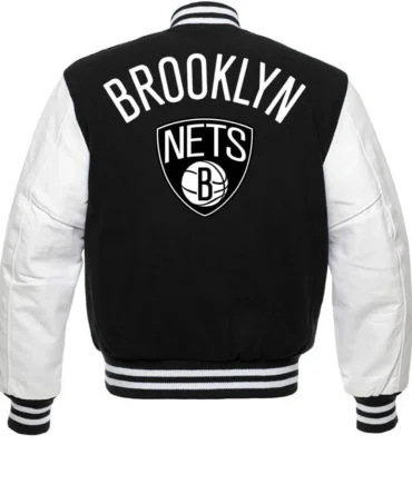 Brooklyn Nets Jacket NBA Black and White Varsity Jacket
