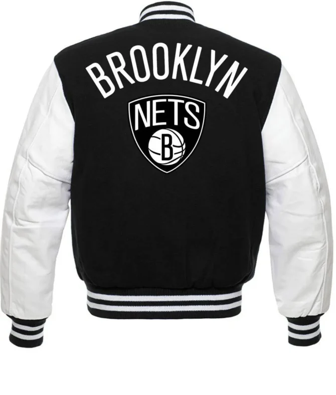 Brooklyn Nets Jacket NBA Black and White Varsity Jacket