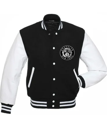 Brooklyn Nets Jacket NBA Black and White Varsity Jacket