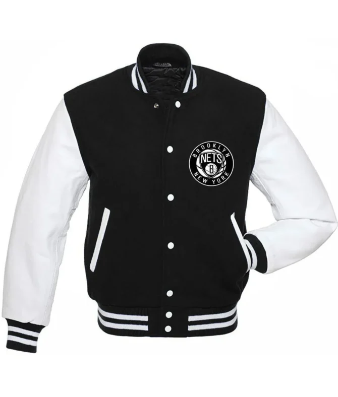 Brooklyn Nets Jacket NBA Black and White Varsity Jacket
